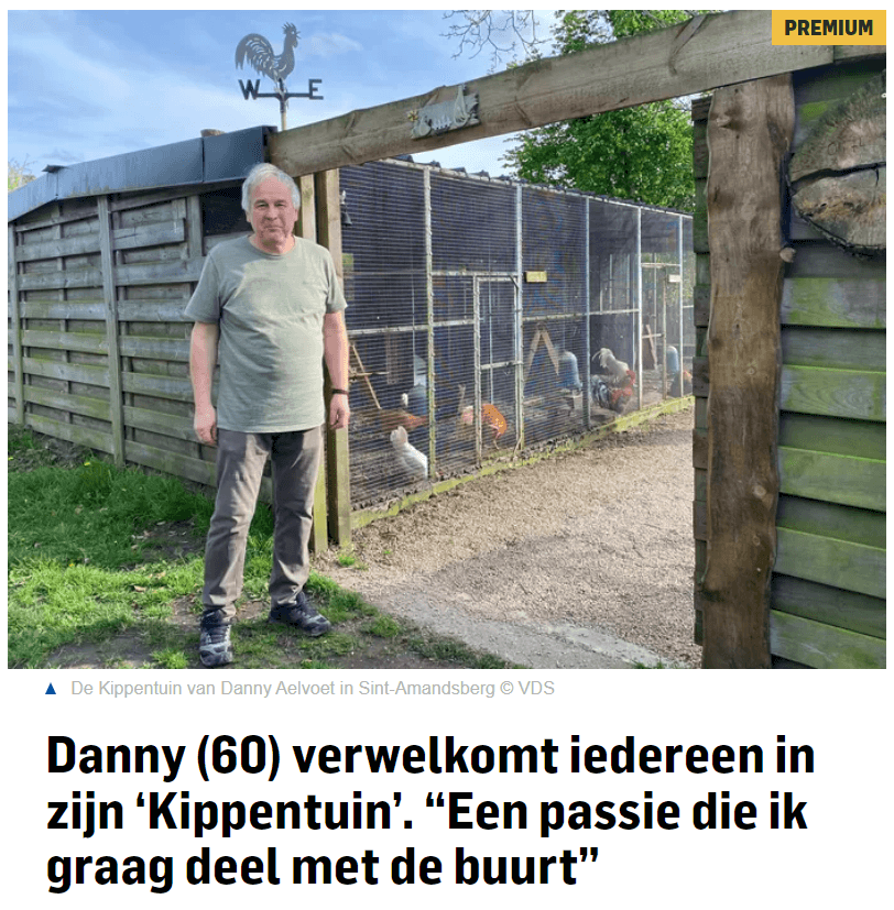 Pagina 1 van het HLN-artikel over De Kippentuin